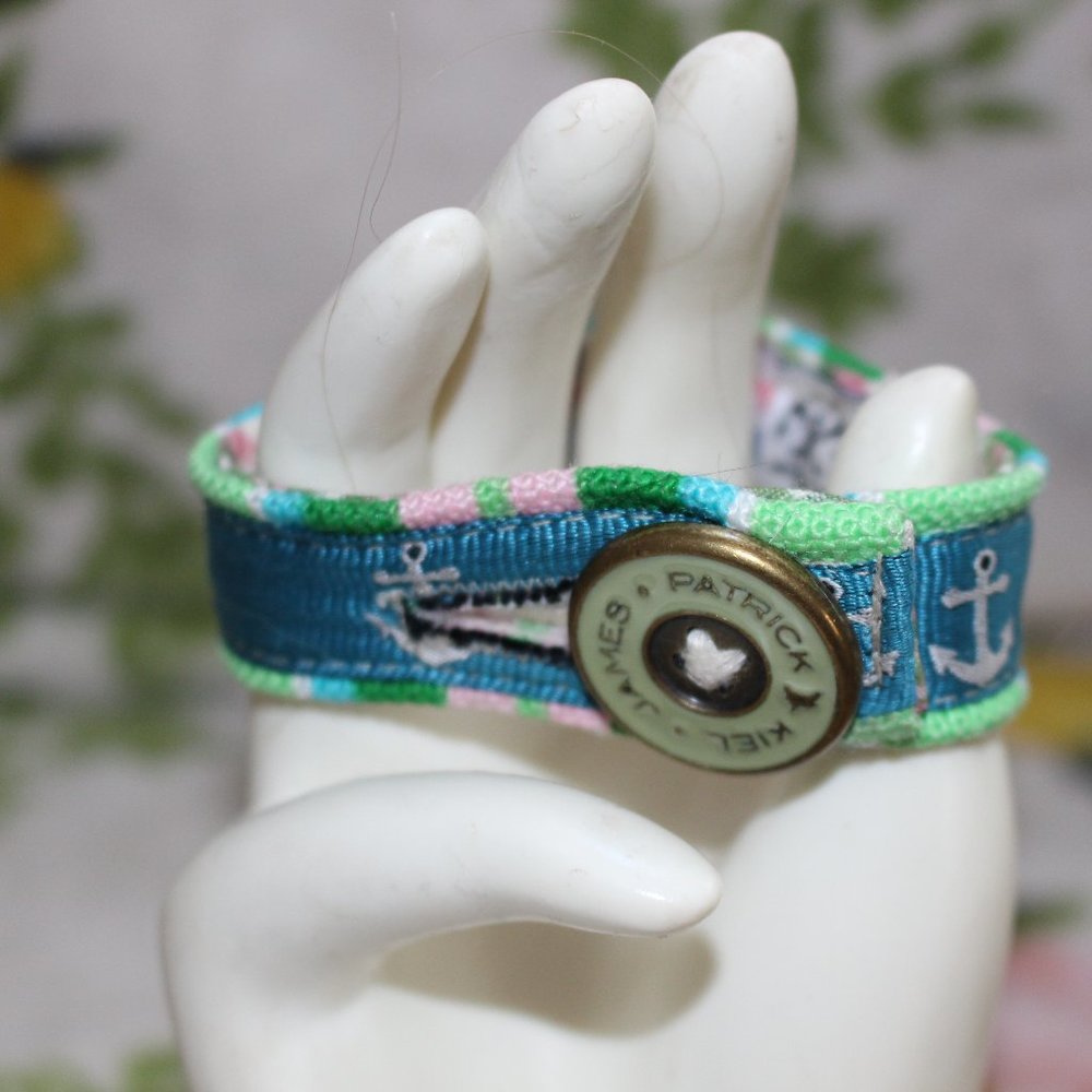 Vintage Rare Kiel James Patrick Anchor Button Cuff Bracelet Made in RI Pastel